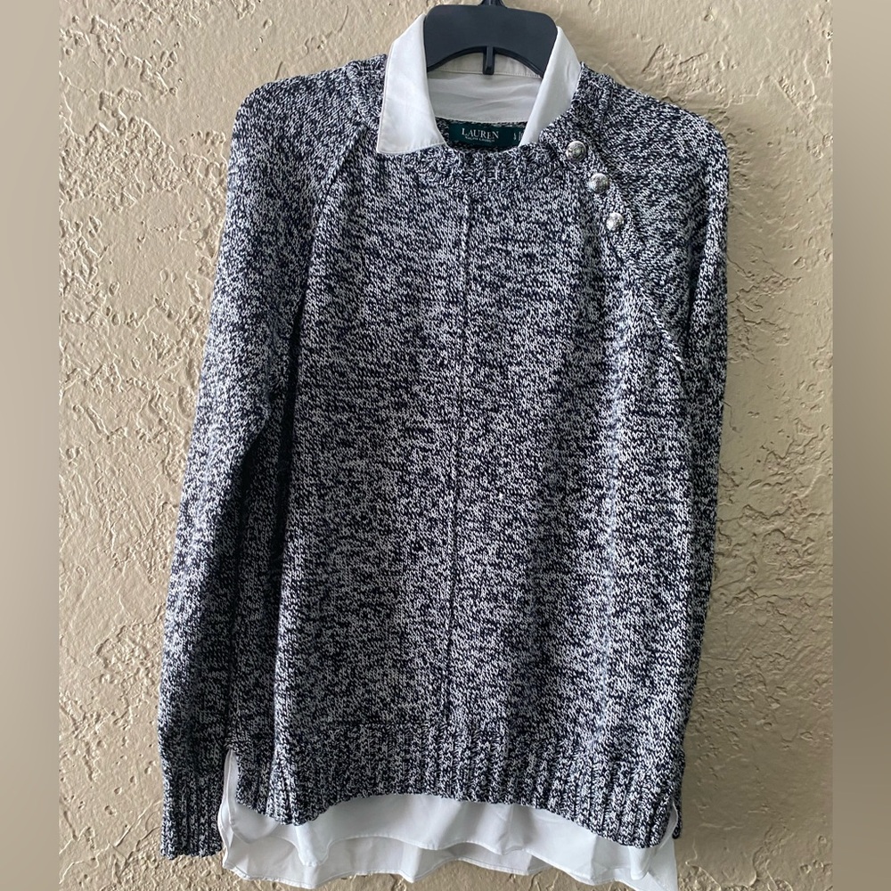 Ralph Lauren layered cotton blend sweater Size L Long Sleeve Grey